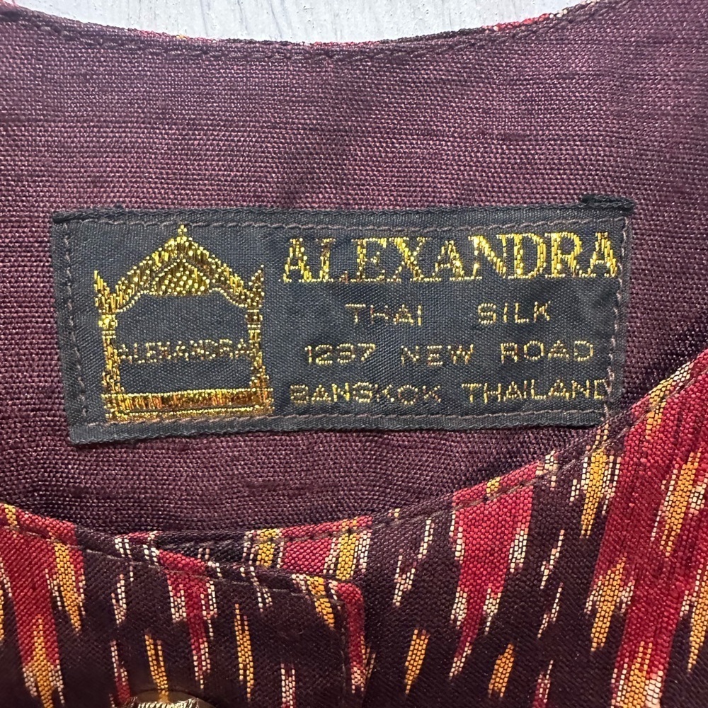 Vintage Alexandra Thai Silk Skirt Suit Set Jacket & Pencil Skirt Ikat Print Sz S - Picture 4 of 12